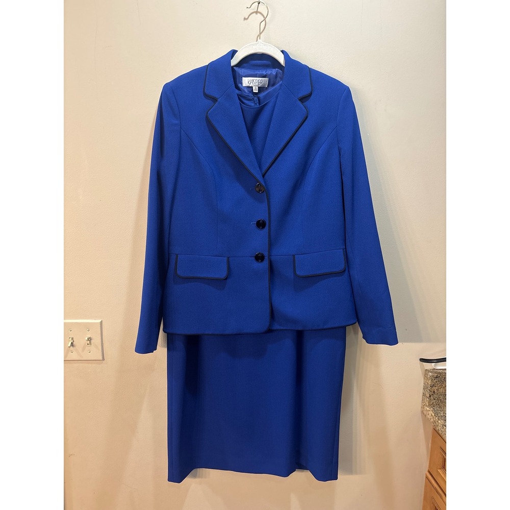 Kasper Blue/Purple 2 Piece Dress Suit Set (Dress 14) (Blazer 12) Sheath Office